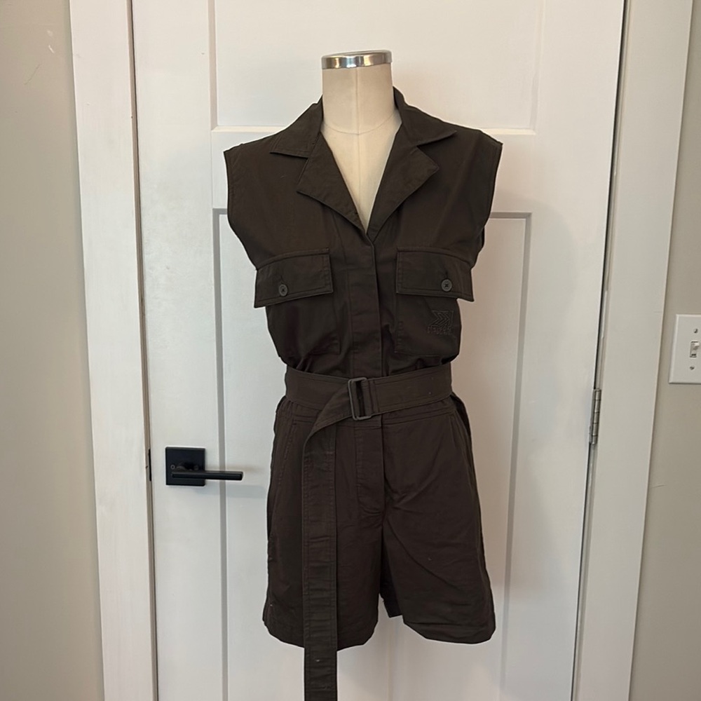 Maison Kitsuné Cotton Military Green Sleeveless Romper w Detachable Belt size 6
